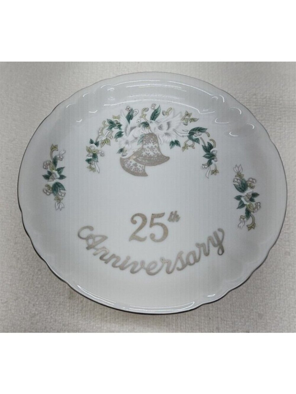 25th Anniversary Pedestal Cake Stand Silver Jubilee Wedding Bells Compote - Picture 3 of 14